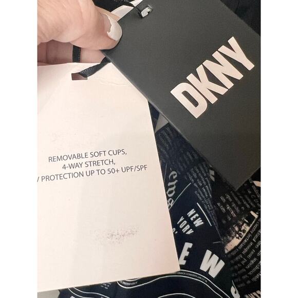 NWT DKNY Newsprint Graphic T-Back One-Piece Swimsuit Black/White Women's Large - Picture 6 of 7